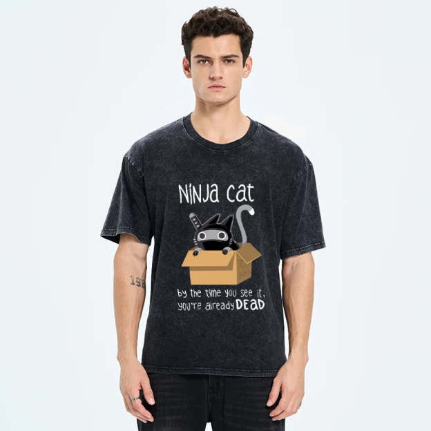 Ninja Cat Japanese Washed T-Shirt