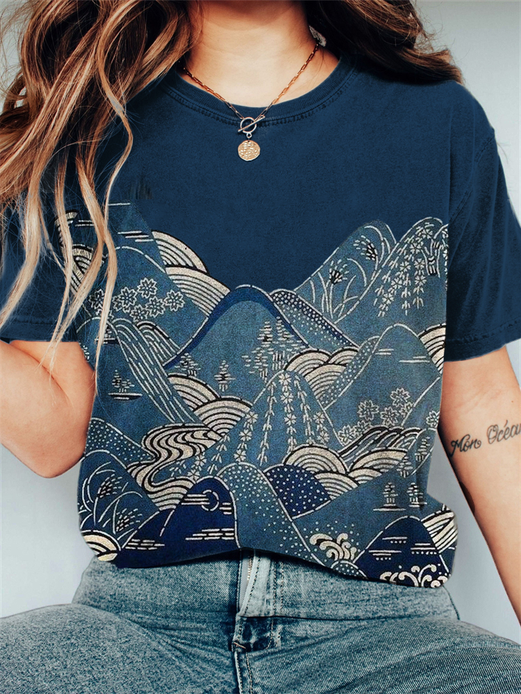 Mountains & Waves Landscape Japanese Art Vintage T Shirt
