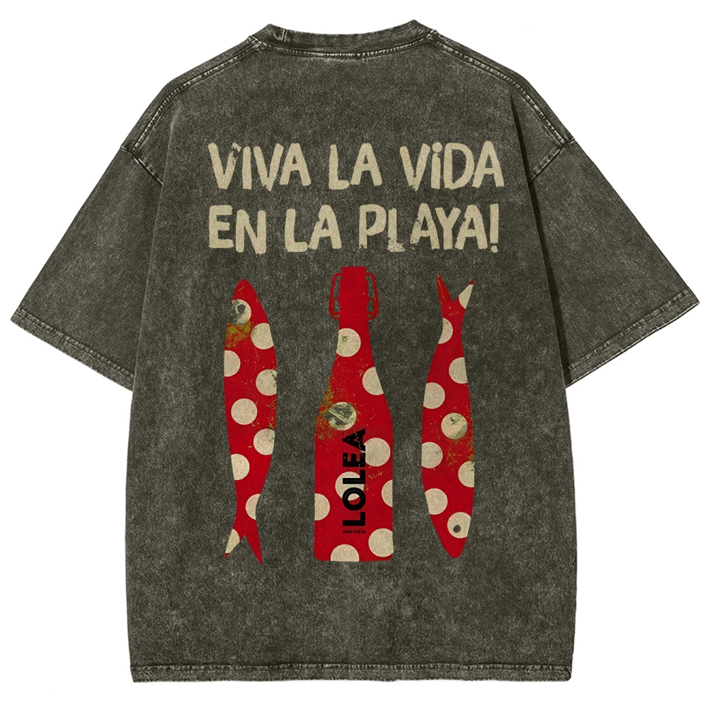 Polka Dot Fish Washed Vintage Short Sleeves T-Shirt