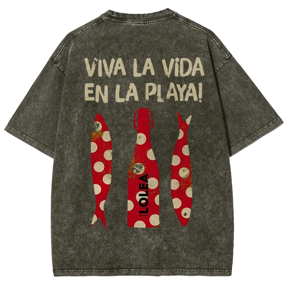 Polka Dot Fish Washed Vintage Short Sleeves T-Shirt