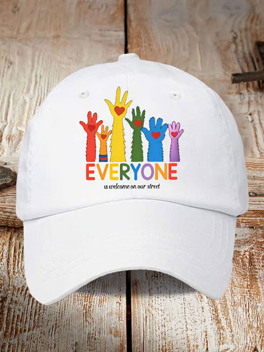 Unisex Retro Everyone Is Welcome On Our Street LGBTQ Print Hats