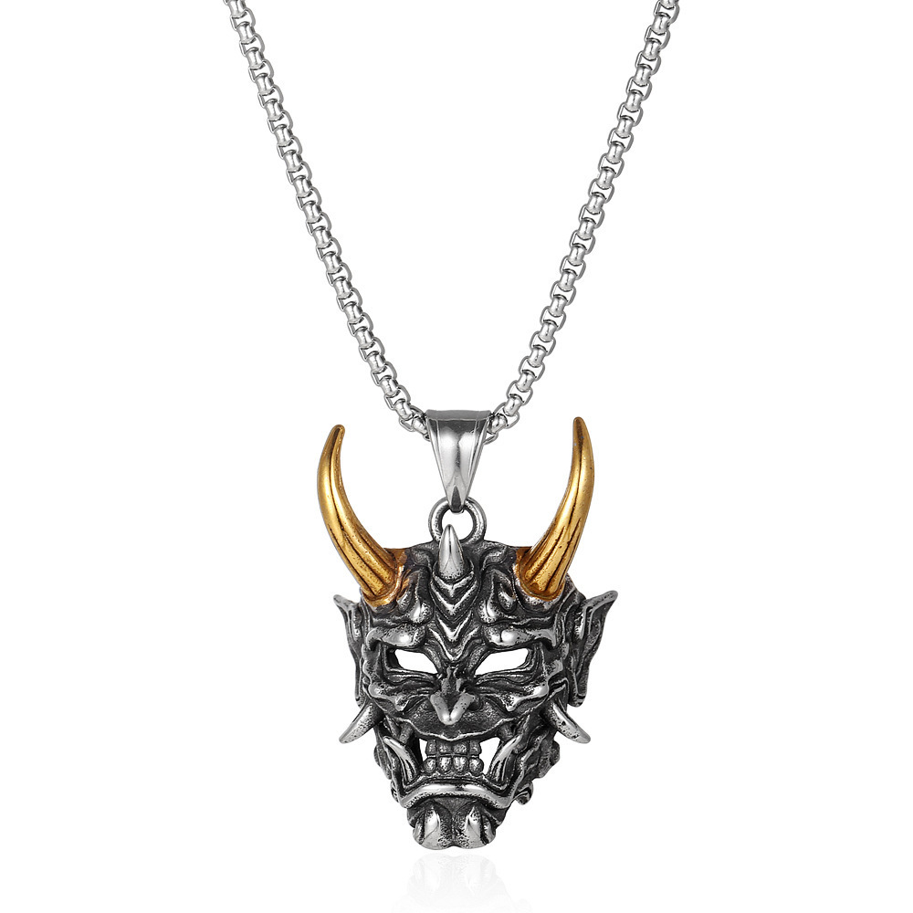 Dark Retro Japanese Prajna Mask Necklace 