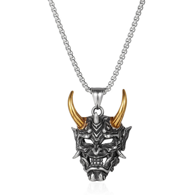 Dark Retro Japanese Prajna Mask Necklace 