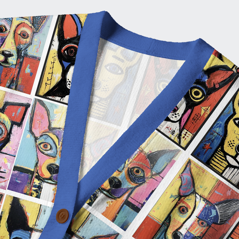 Unisex Paw-casso：The Artful Dog Ugly Cardigan Sweater