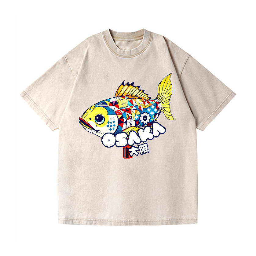 Osaka Fish Vintage Wash Japanese Design T-Shirt