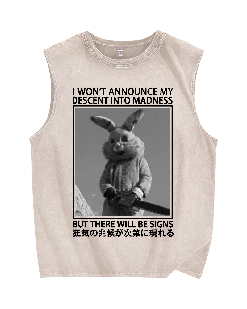 Rabbit Goes Into Madness Vintage Distressed Washed Tank Top
