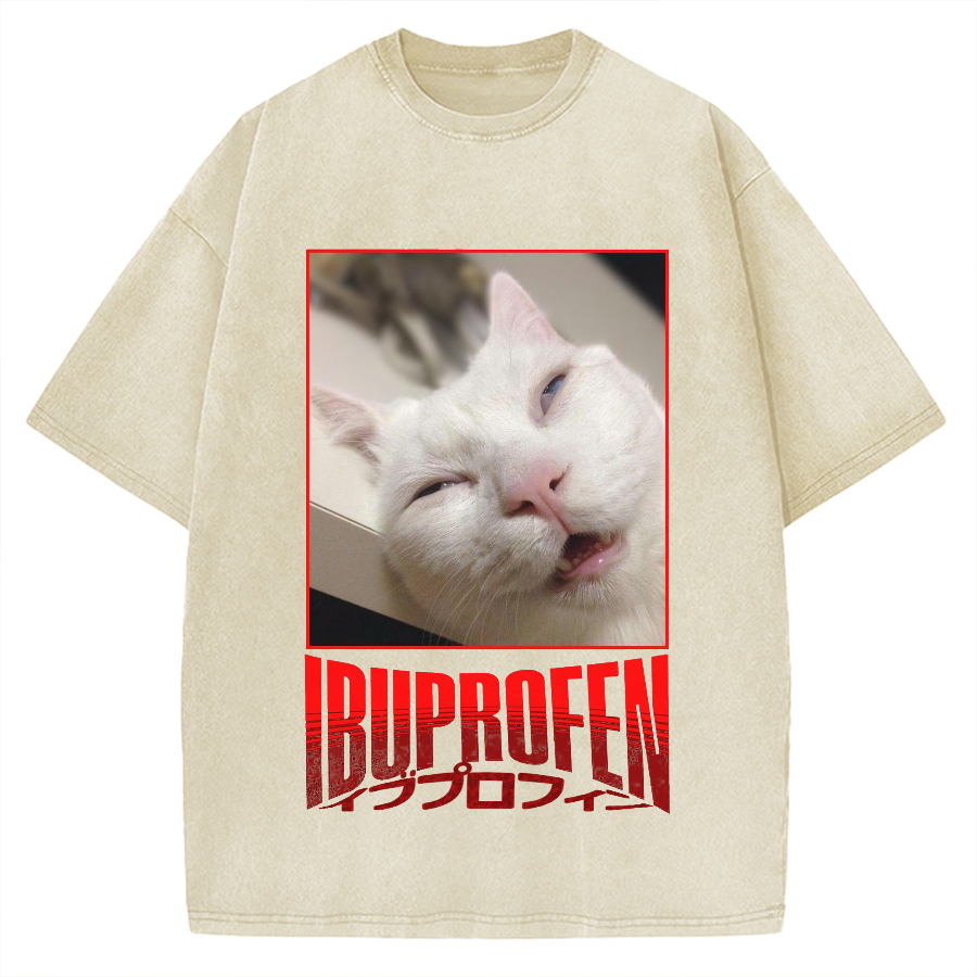 Ibuprofen Cat Vintage Washed T-shirt