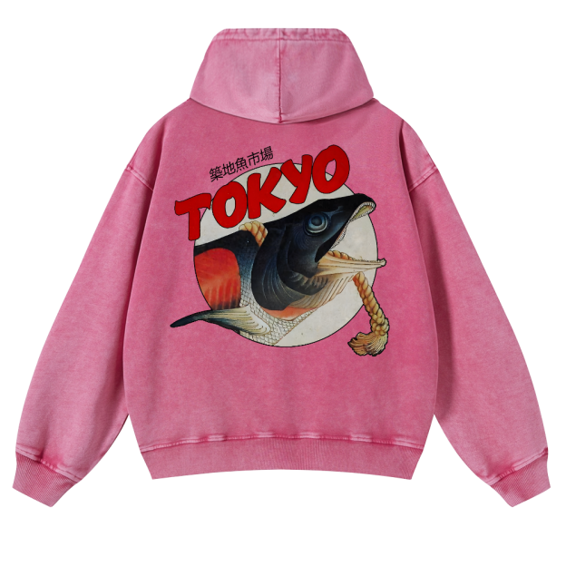 Tsukiji Market Vintage Washed Cotton Back Art Hoodie