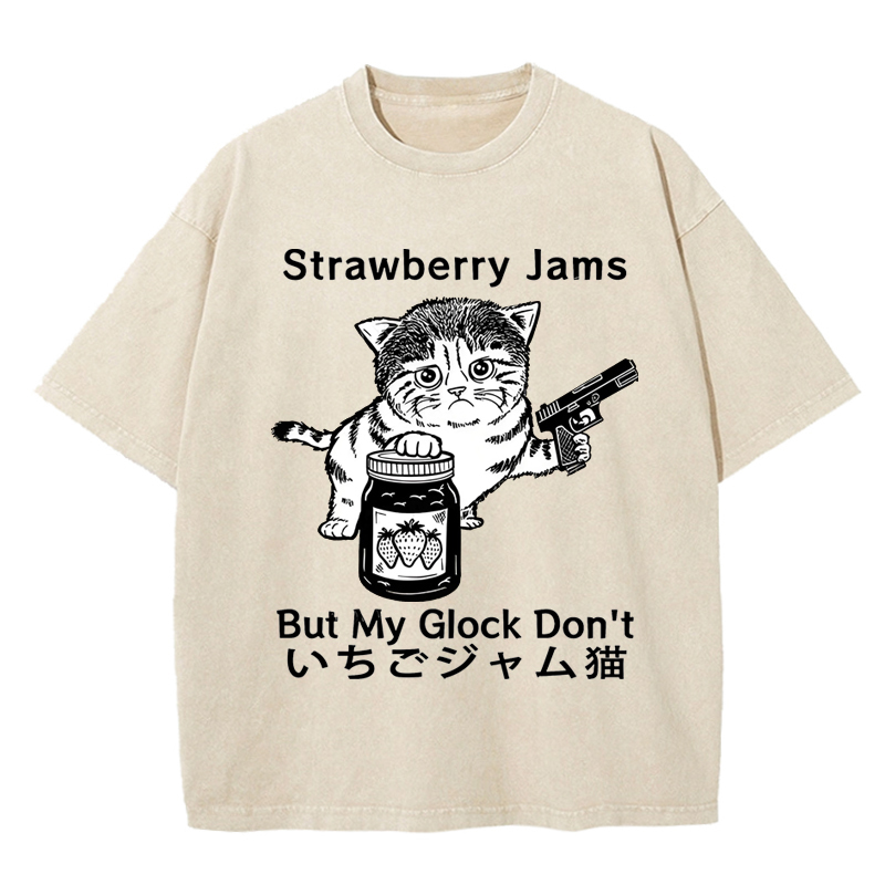 Strawberry Jam Cat Washed T-Shirt
