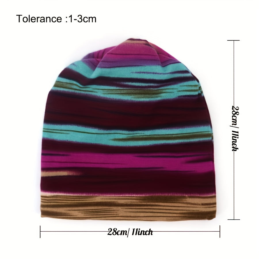Pandaize Colorful Stripes Retro Thermal Slouchy Beanie Hat - Vintage Knit for Fall & Winter Warmth