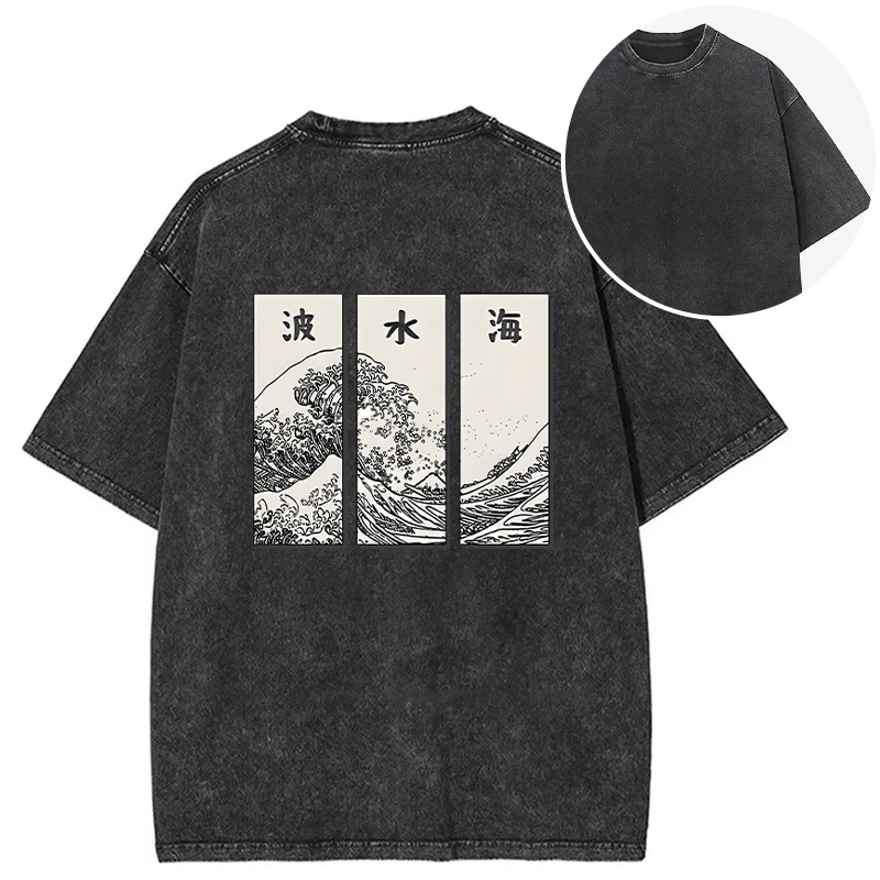 Japanese Art Wave Back Washed T-Shirt