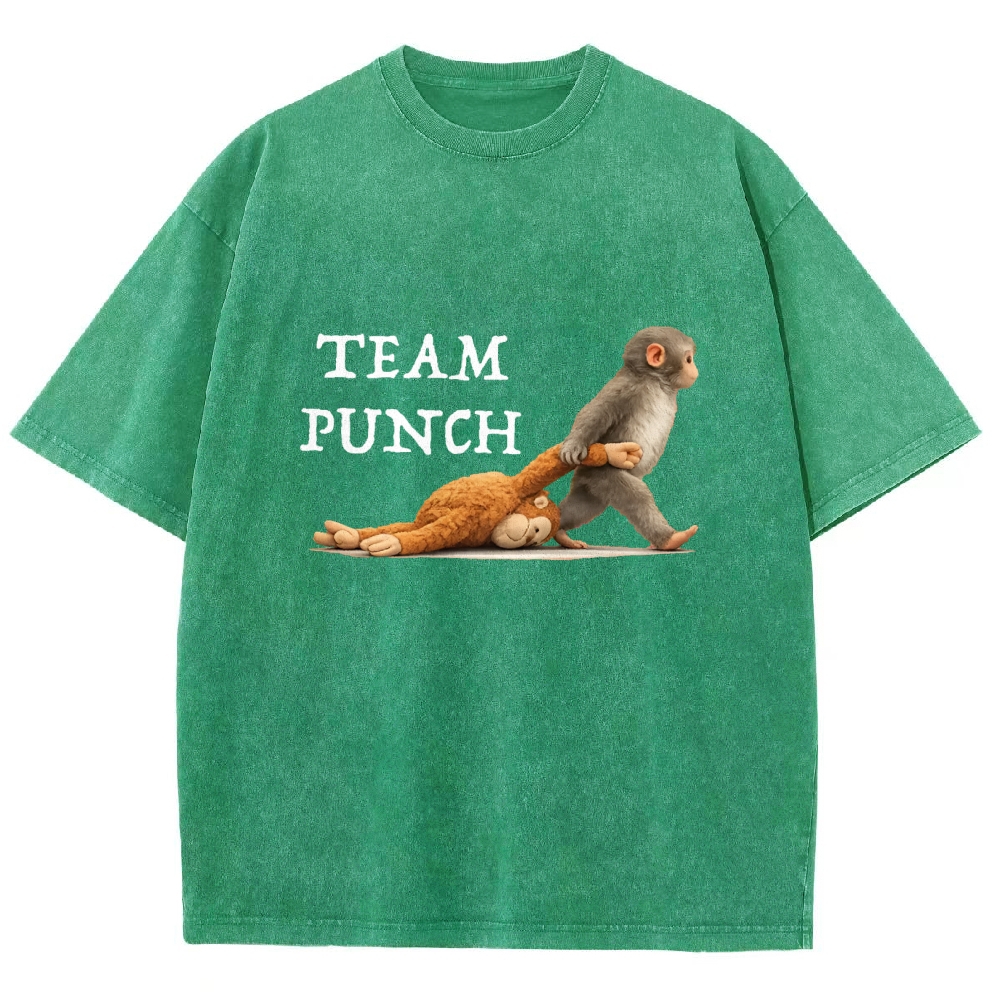 Unisex Team Punch Printed Washed Folded T-shirt