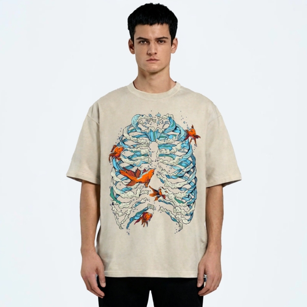 Fish & Wave Bone Art Vintage Cozy T Shirt