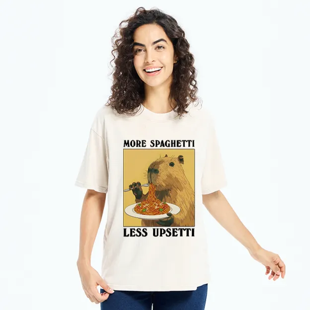 Unisex Capybara Eating Pasta Washed T-Shirt