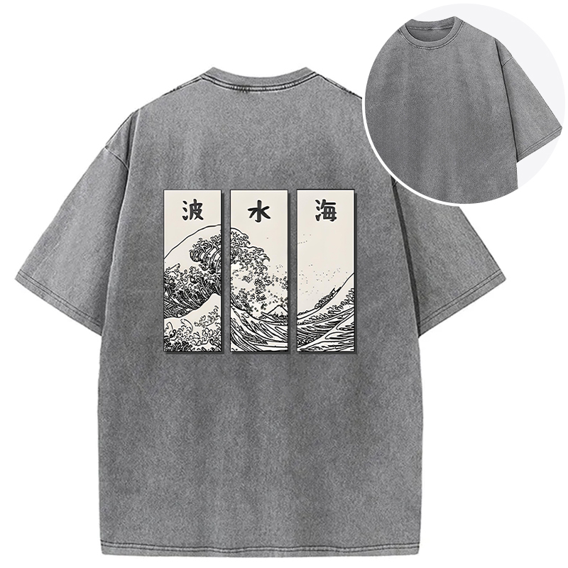 Japanese Art Wave Back Washed T-Shirt