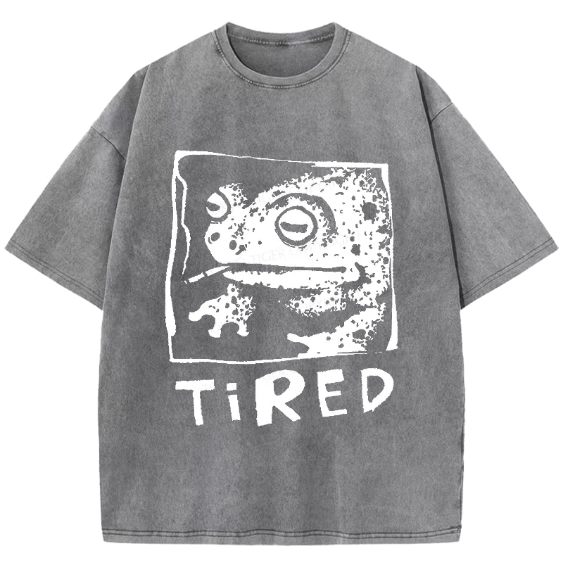  Tired Frog Funny Washed T-Shirt
