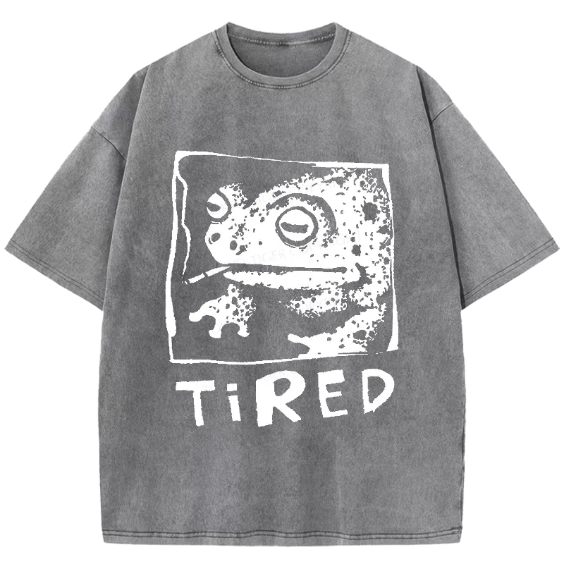 Tired Frog Funny Washed T-Shirt