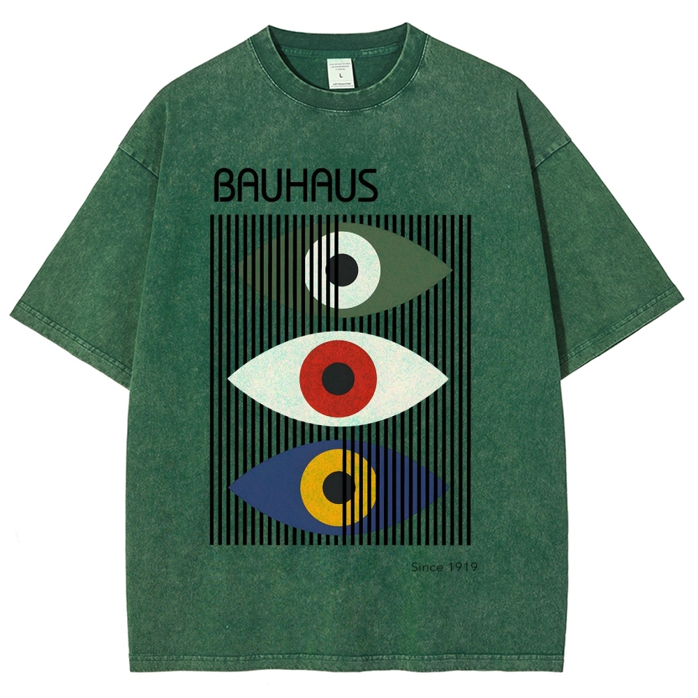 Unisex Bauhaus Art Eye Printed Washed T-shirt