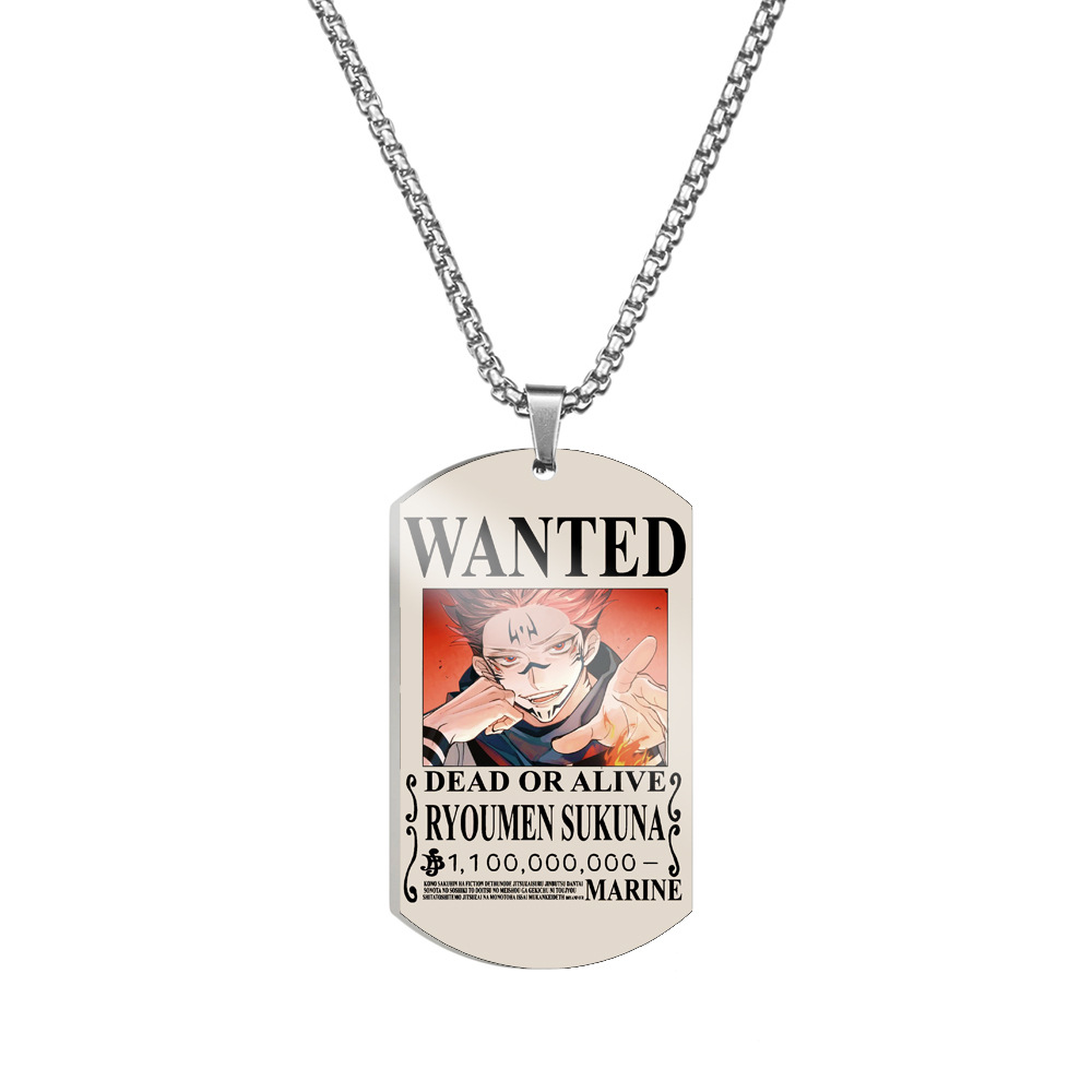 Spell Return Jujutsu Kaisen Five Wuhu Stick Yu Erfu Black Hui Color Printed Stainless Steel Necklace Dog Tag
