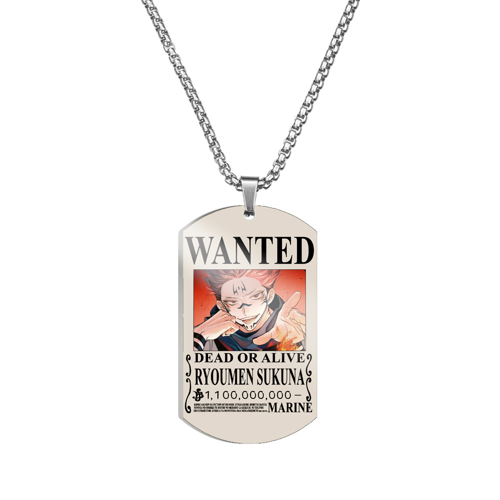 Spell Return Jujutsu Kaisen Five Wuhu Stick Yu Erfu Black Hui Color Printed Stainless Steel Necklace Dog Tag