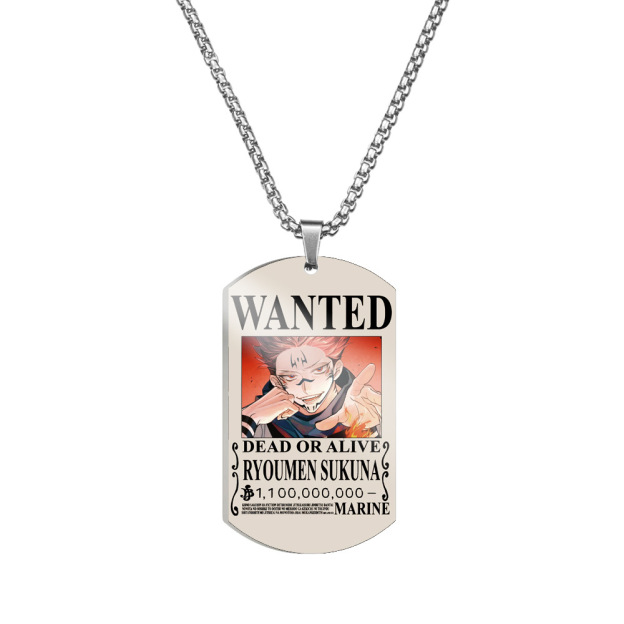 Spell Return Jujutsu Kaisen Five Wuhu Stick Yu Erfu Black Hui Color Printed Stainless Steel Necklace Dog Tag
