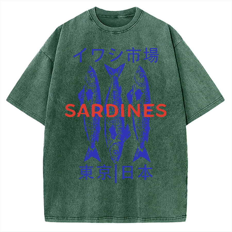 Japan Sardines Market Vintage Washed T-shirt