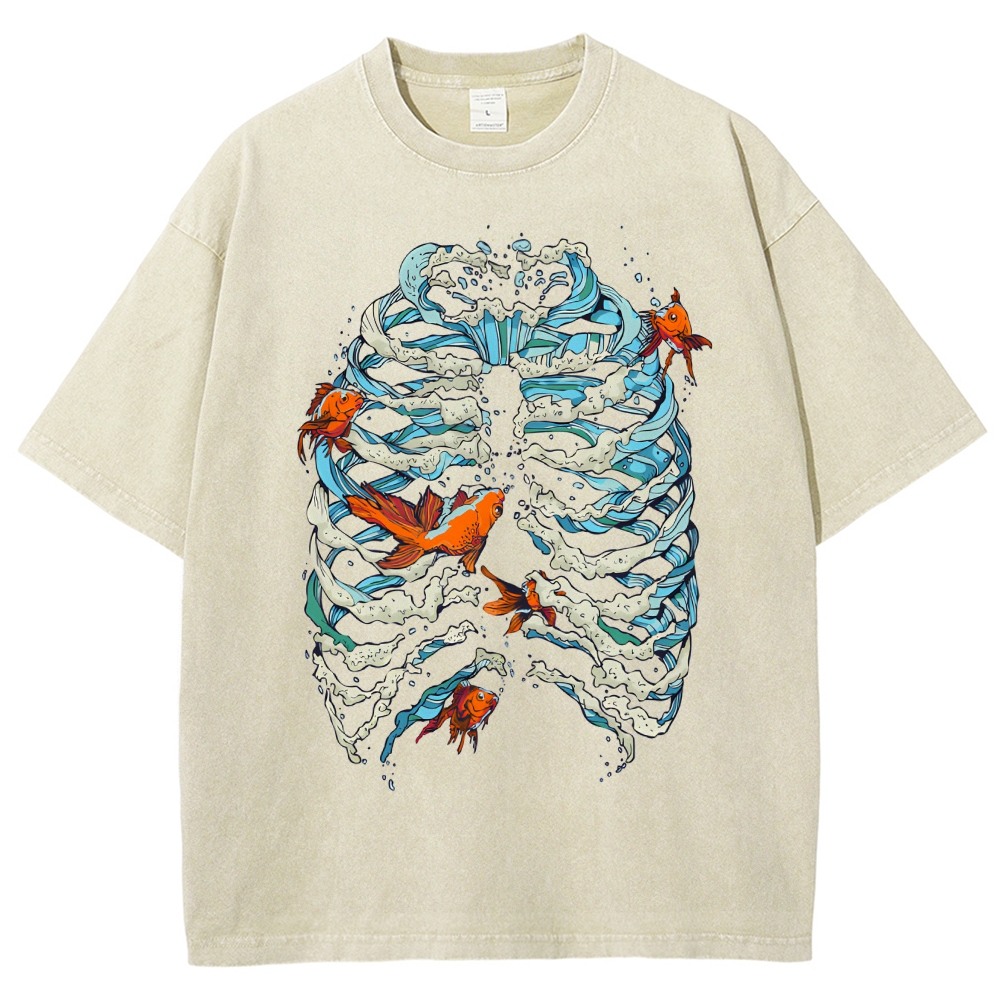 Fish & Wave Bone Art Vintage Cozy T Shirt