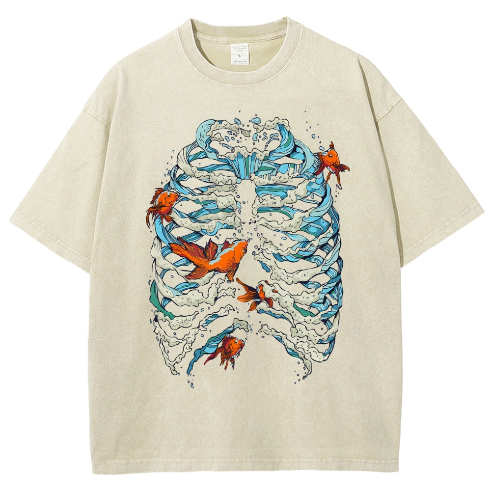 Fish & Wave Bone Art Vintage Cozy T Shirt