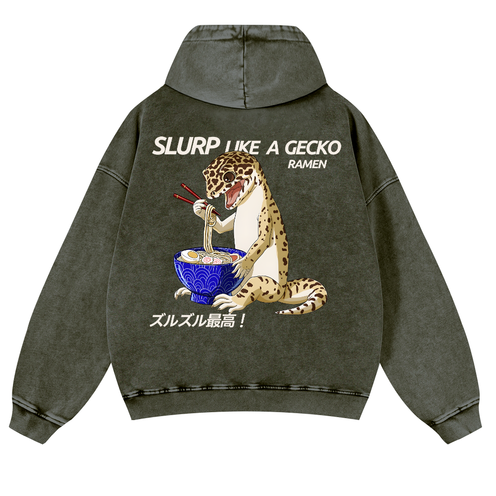 Gecko Vintage Washed Cotton Back Art Hoodie