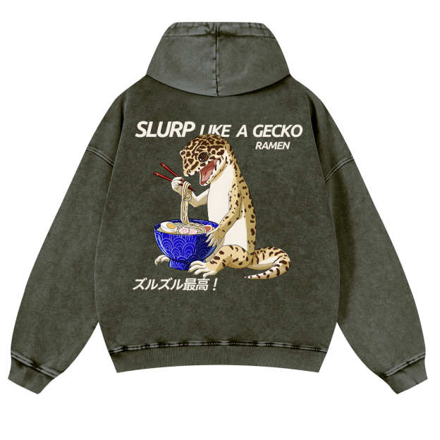 Gecko Vintage Washed Cotton Back Art Hoodie