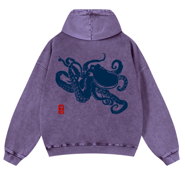 Octopus Vintage Washed Cotton Back Art Hoodie
