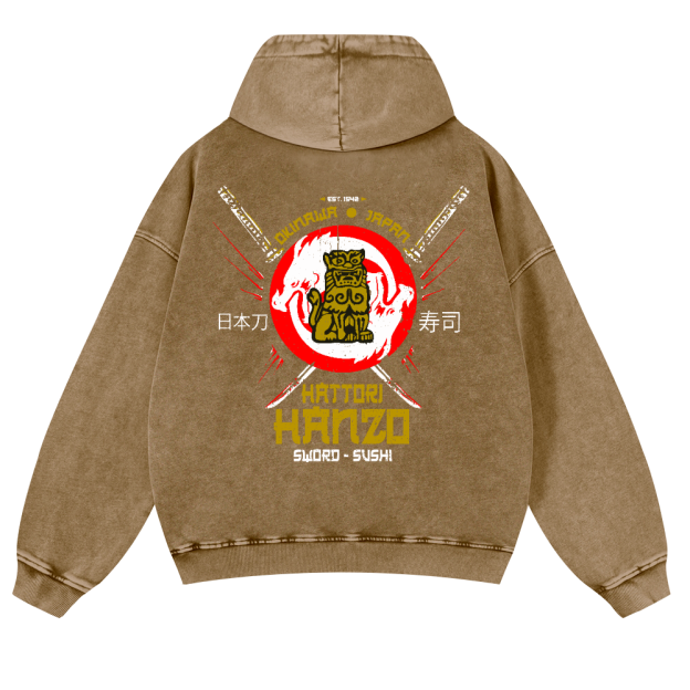 Okinawa Japan Hattori Hanzo Sushi Vintage Washed Cotton Back Art Hoodie