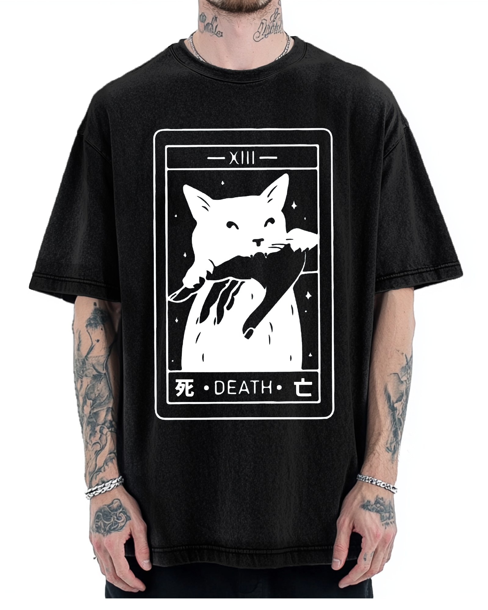 Cat Tarot Death Cotton casual T-shirt
