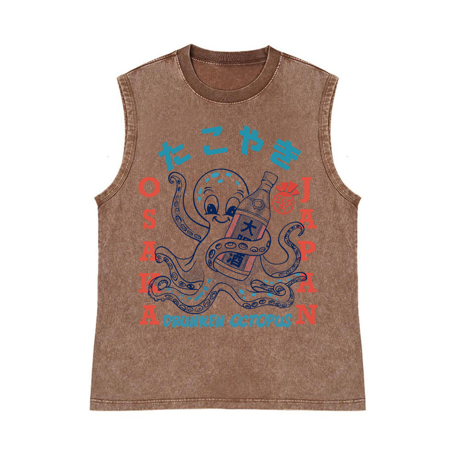 Drunken Octopus Pure Cotton Wash-Dyed Sleeveless Tank Top