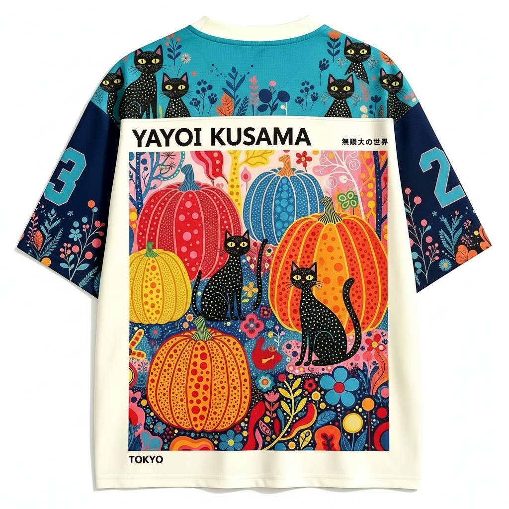 Yayoi Kusama Style Polka Dot Cat Jersey Shirts