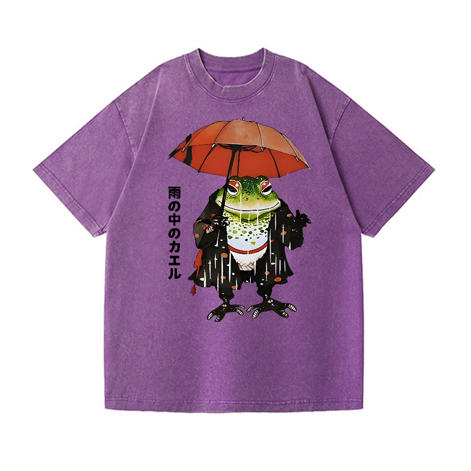 Frog In The Rain Vintage Wash Japanese Design T-Shirt