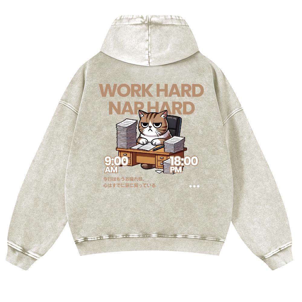 Cat Vintage Washed Cotton Back Art Hoodie