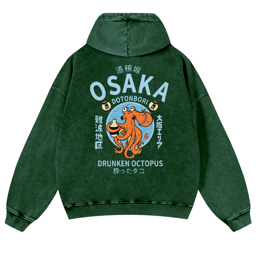 Osaka Drunken Octopus Vintage Washed Cotton Back Art Hoodie