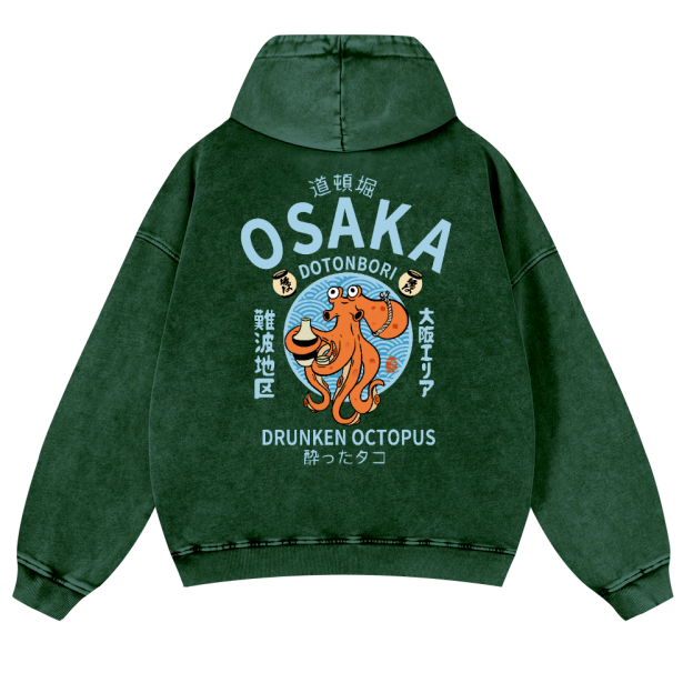 Osaka Drunken Octopus Vintage Washed Cotton Back Art Hoodie