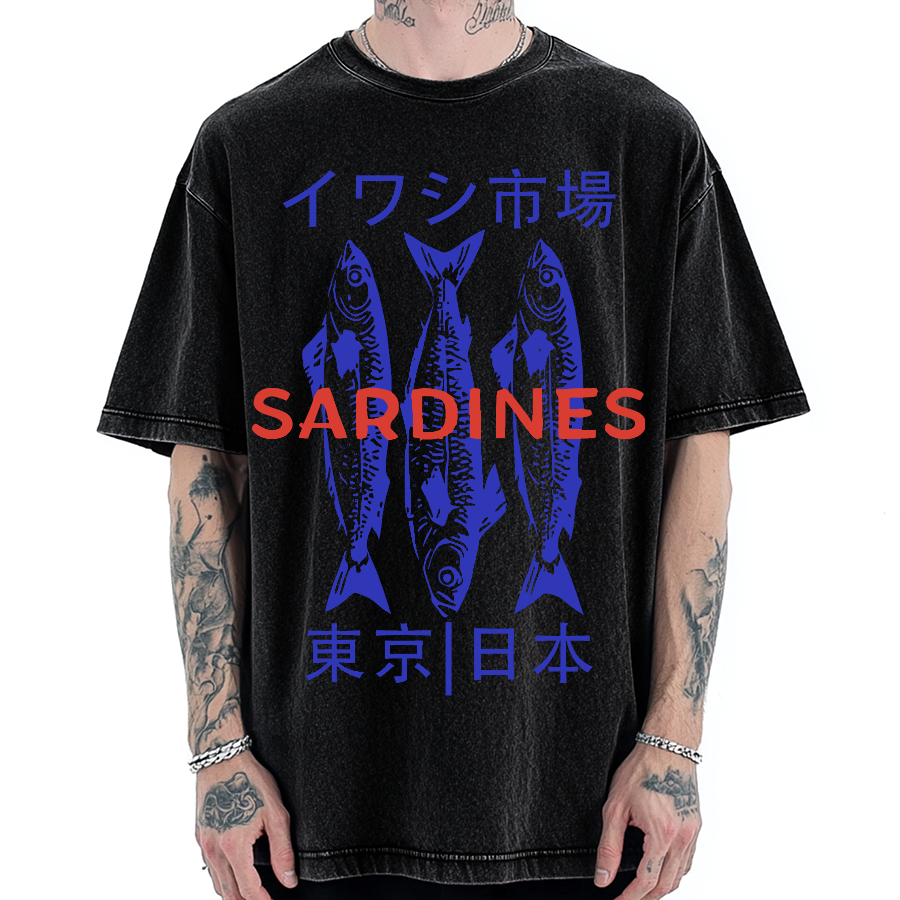 Japan Sardines Market Vintage Washed T-shirt