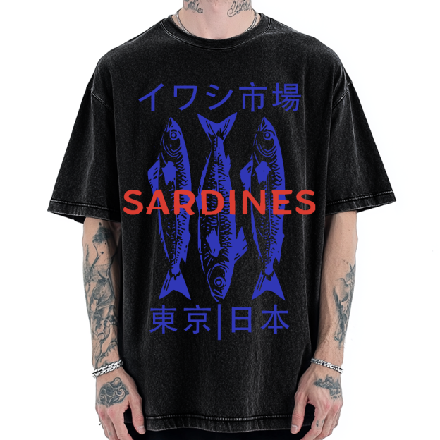 Japan Sardines Market Vintage Washed T-shirt