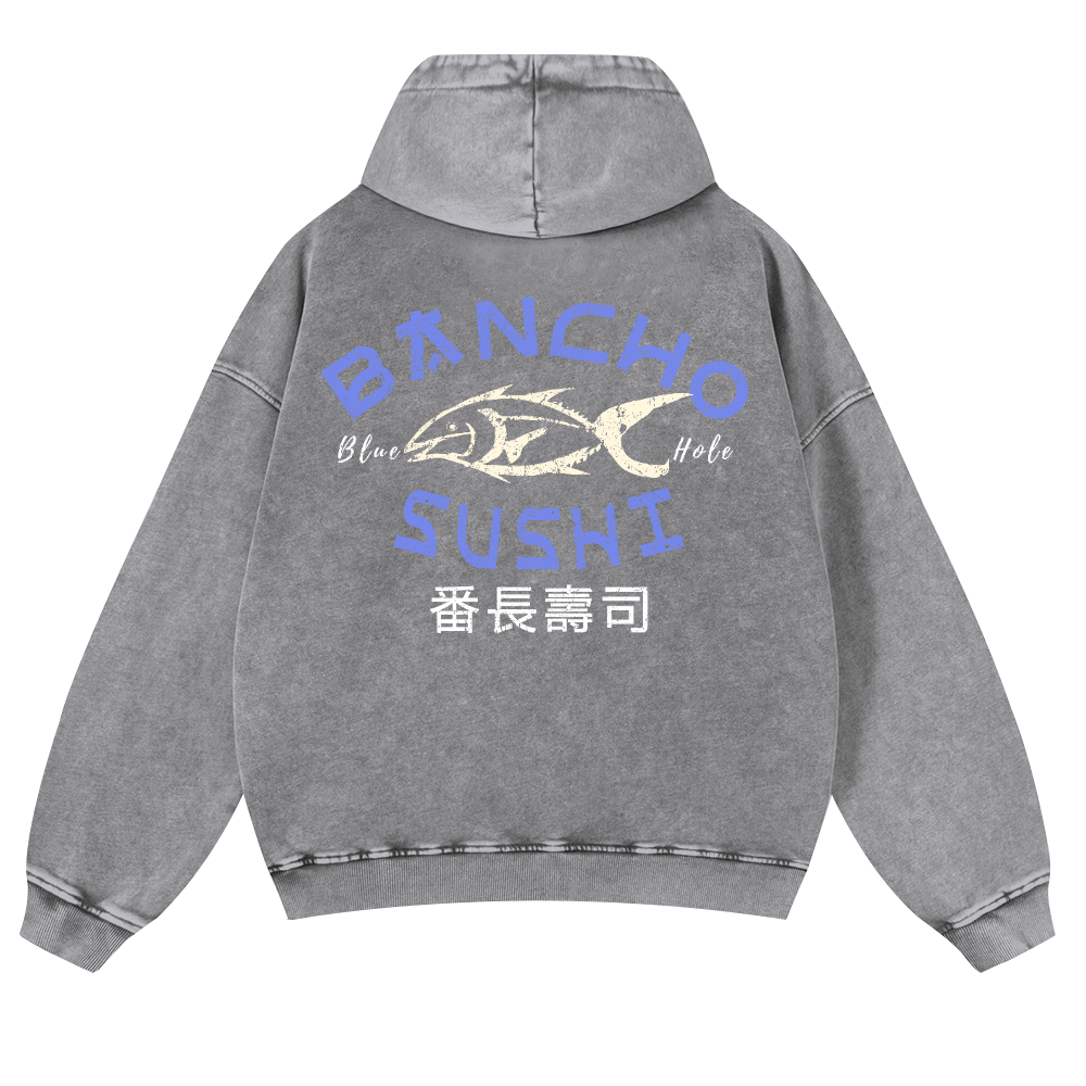Bancho Sushi Vintage Washed Cotton Back Art Hoodie