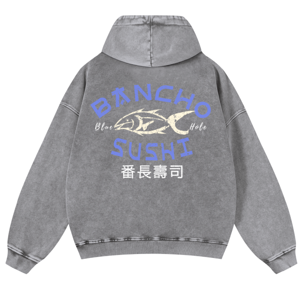 Bancho Sushi Vintage Washed Cotton Back Art Hoodie