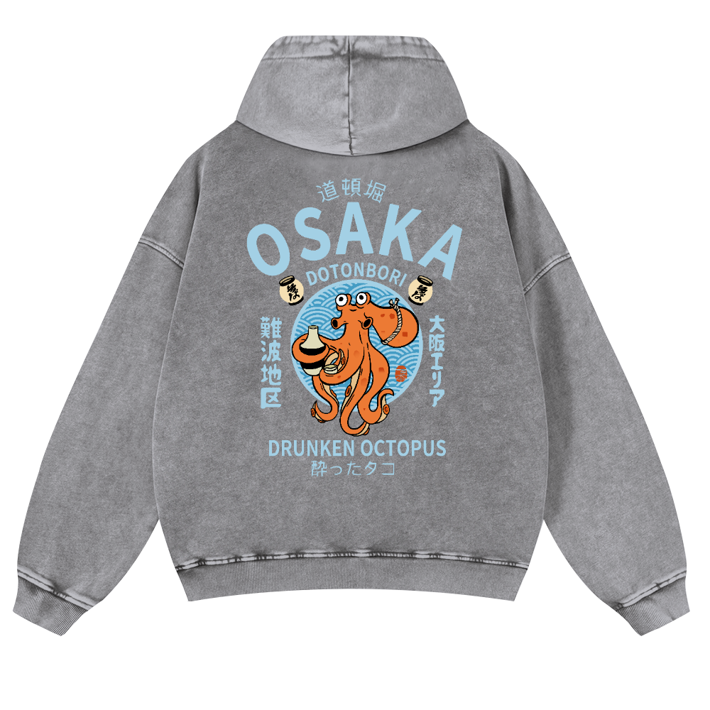 Osaka Drunken Octopus Vintage Washed Cotton Back Art Hoodie