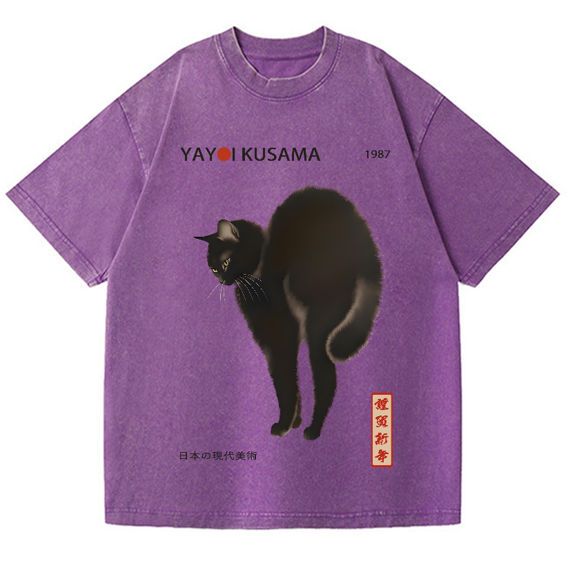 Yayoi Kusama Cat Vintage Wash Japanese Design T-Shirt