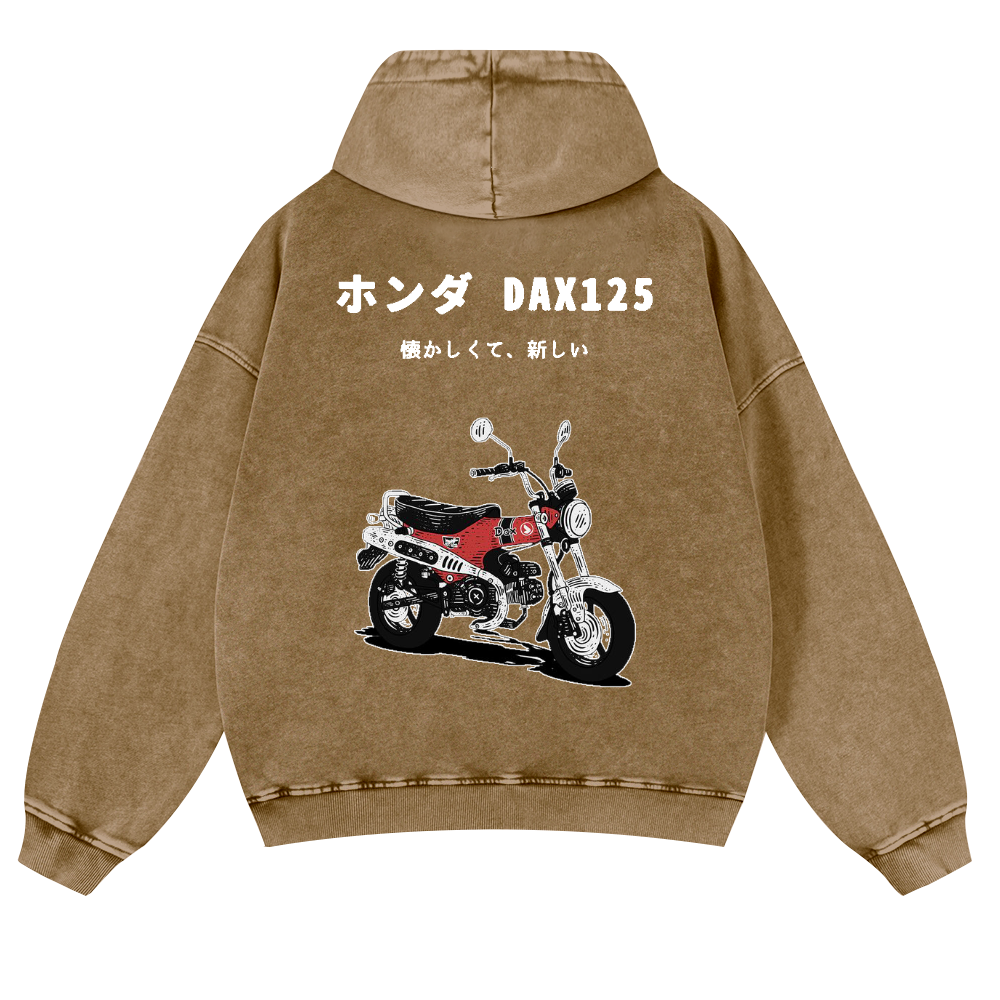 Motorcycle Bike Vintage Washed Cotton Back Art Hoodie