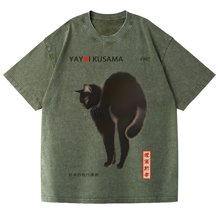 Yayoi Kusama Cat Vintage Wash Japanese Design T-Shirt