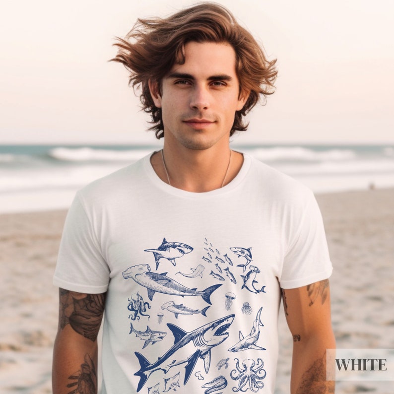 Vintage 90s Shark Tshirt, Ocean Lover Gift, Oversized Beach Tee