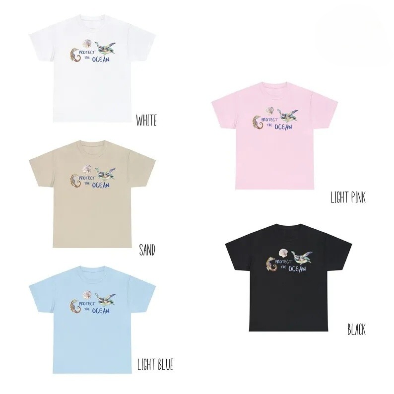 Save the Oceans T-Shirt – Turtle & Seahorse Print Marine Life Beachwear