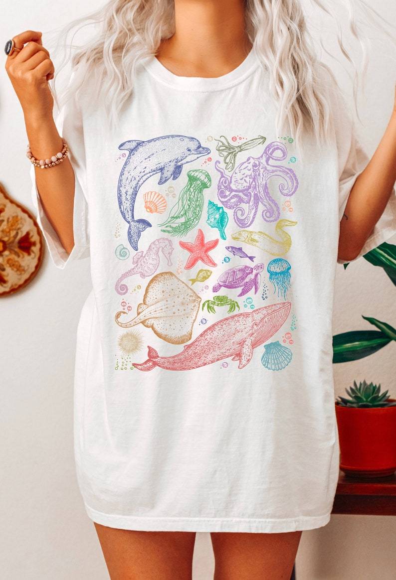 Sea Animal Shirt, 90s Tattoo Design, Gift for Marine Lovers